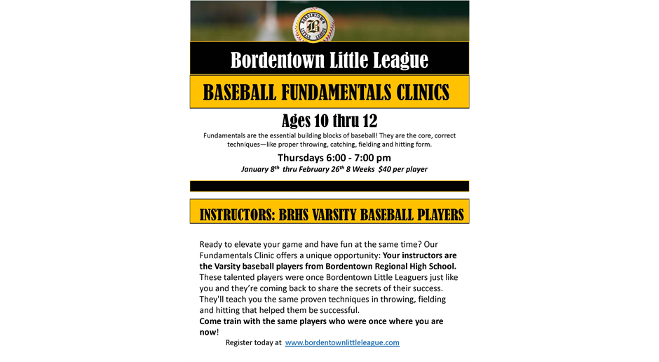 Baseball Fundamentals Clinics for 10-12 years old